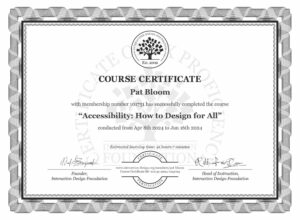 Course certificate of Accessibility - How to Design for All.