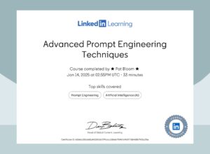 Course certificate for Advanced Prompt Engineering Techniques