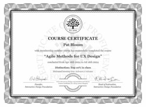 Course certificate of Agile Methods for UX Design.